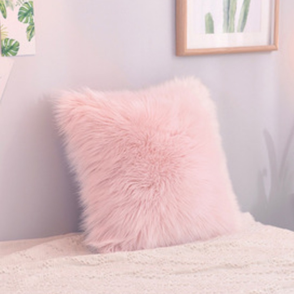 Pink Faux Fur Pillow Cover 18”x18” - Picture 3 of 8